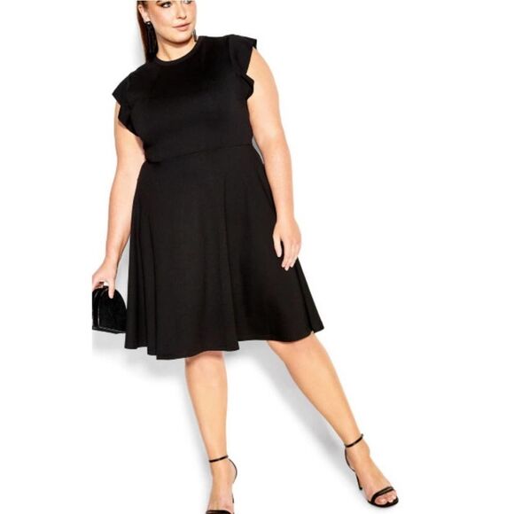 City Chic Black Frill Sleeve Knee Length Dress 16 - Picture 1 of 6